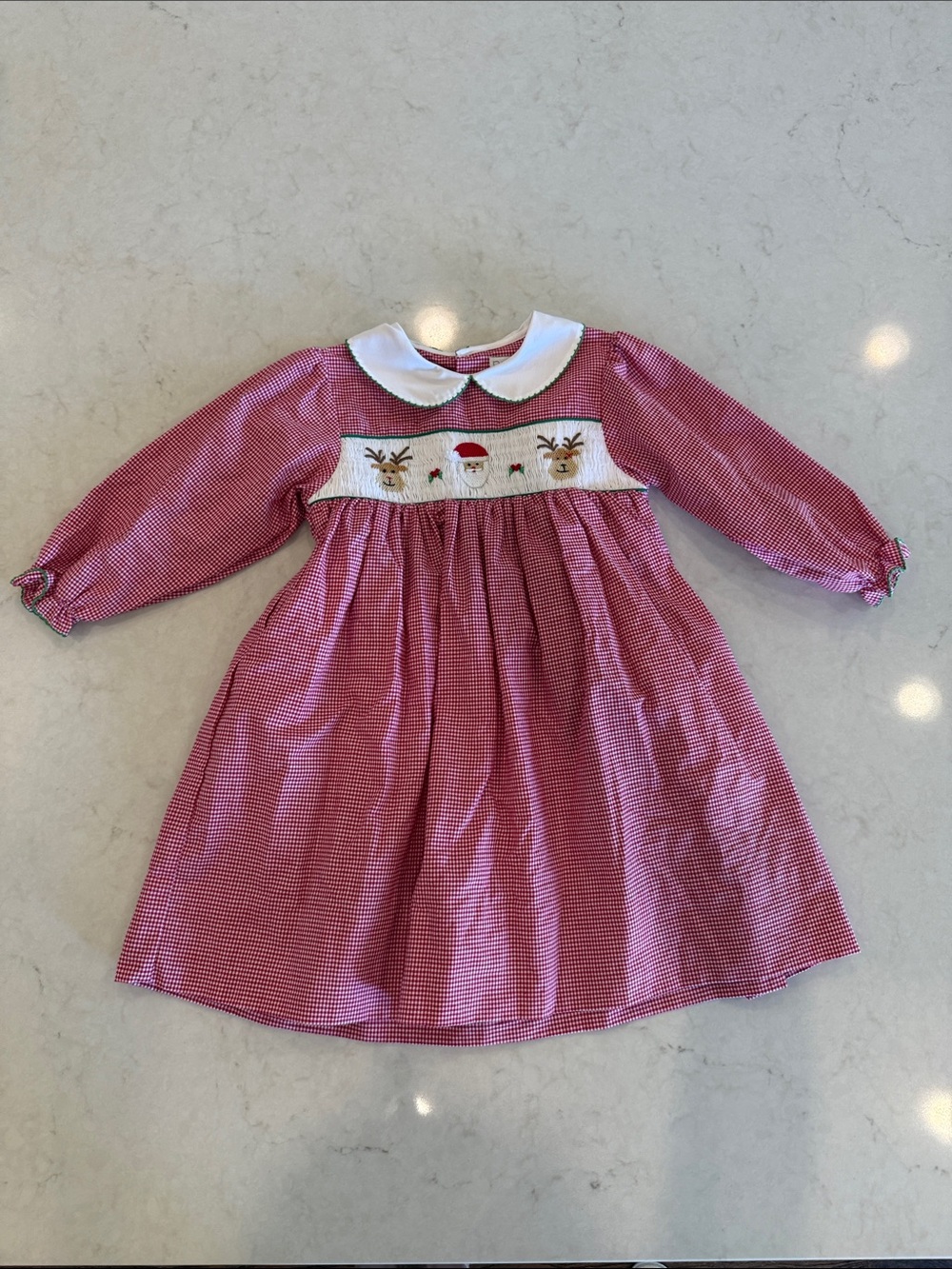 2T Petit Ami Red Gingham Smocked Dress with White Collar